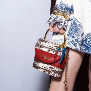 Chloé Aby Lock Small Bag with Embossed Lizard Calfskin & Goatskin in Sepia Brown